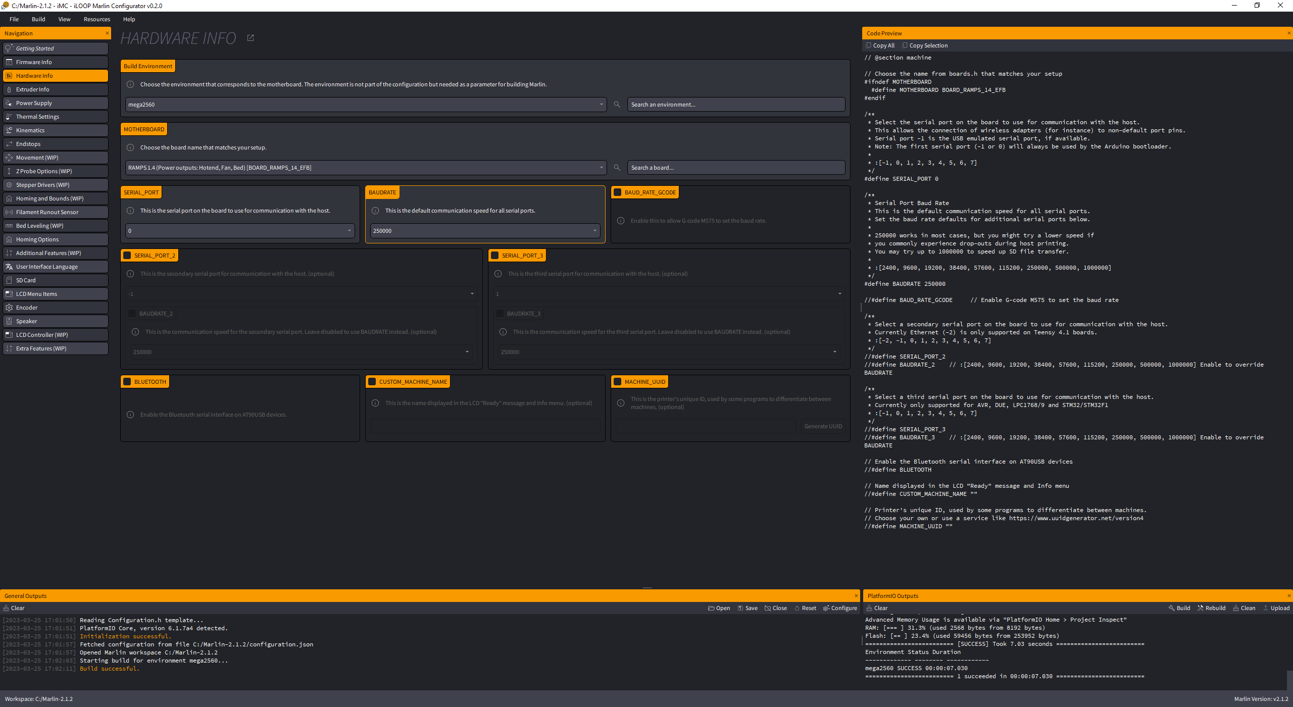 Screenshot of the iLOOP Marlin Configurator