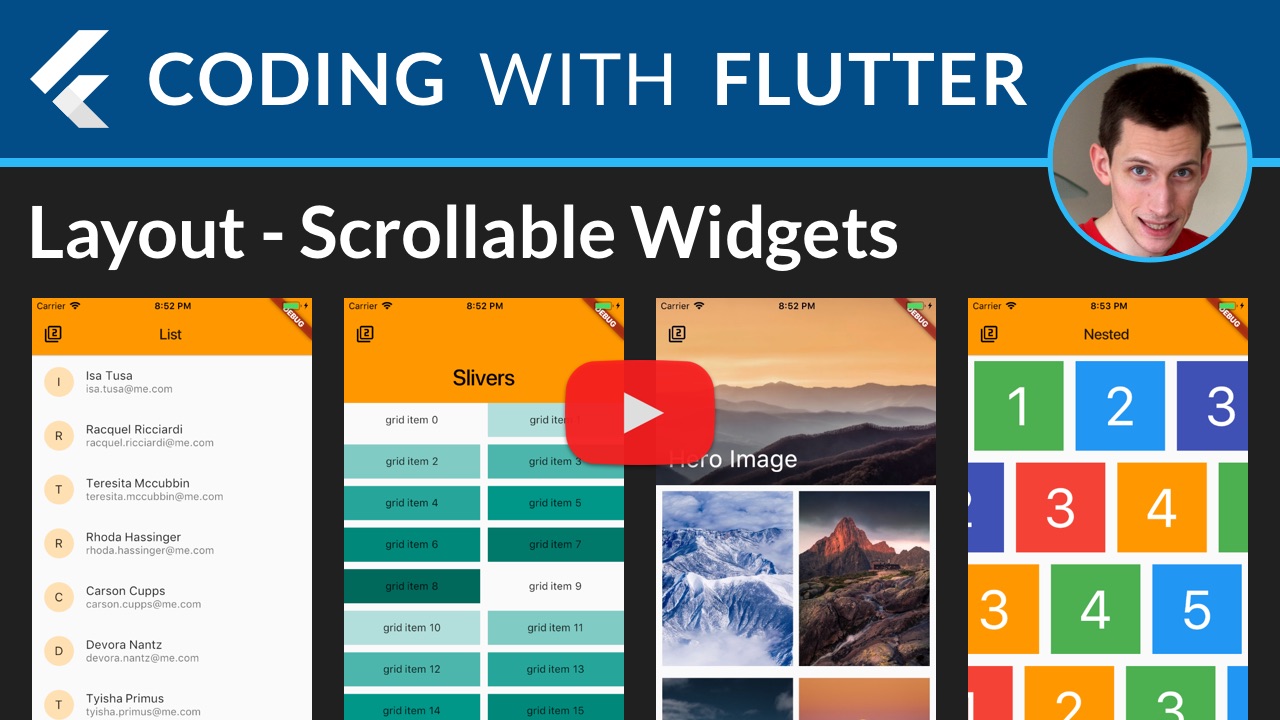 Flutter Layouts: PageView, ListView, GridView, Slivers, Hero Imaegs