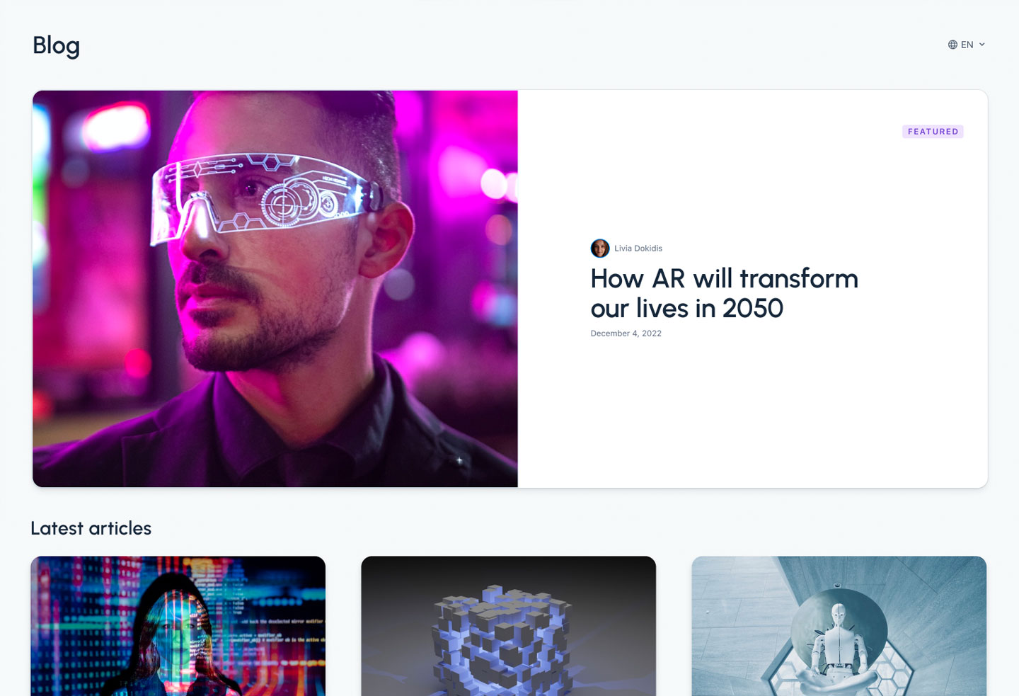The homepage of the Blog Starter Template The homepage of the Blog Starter Template