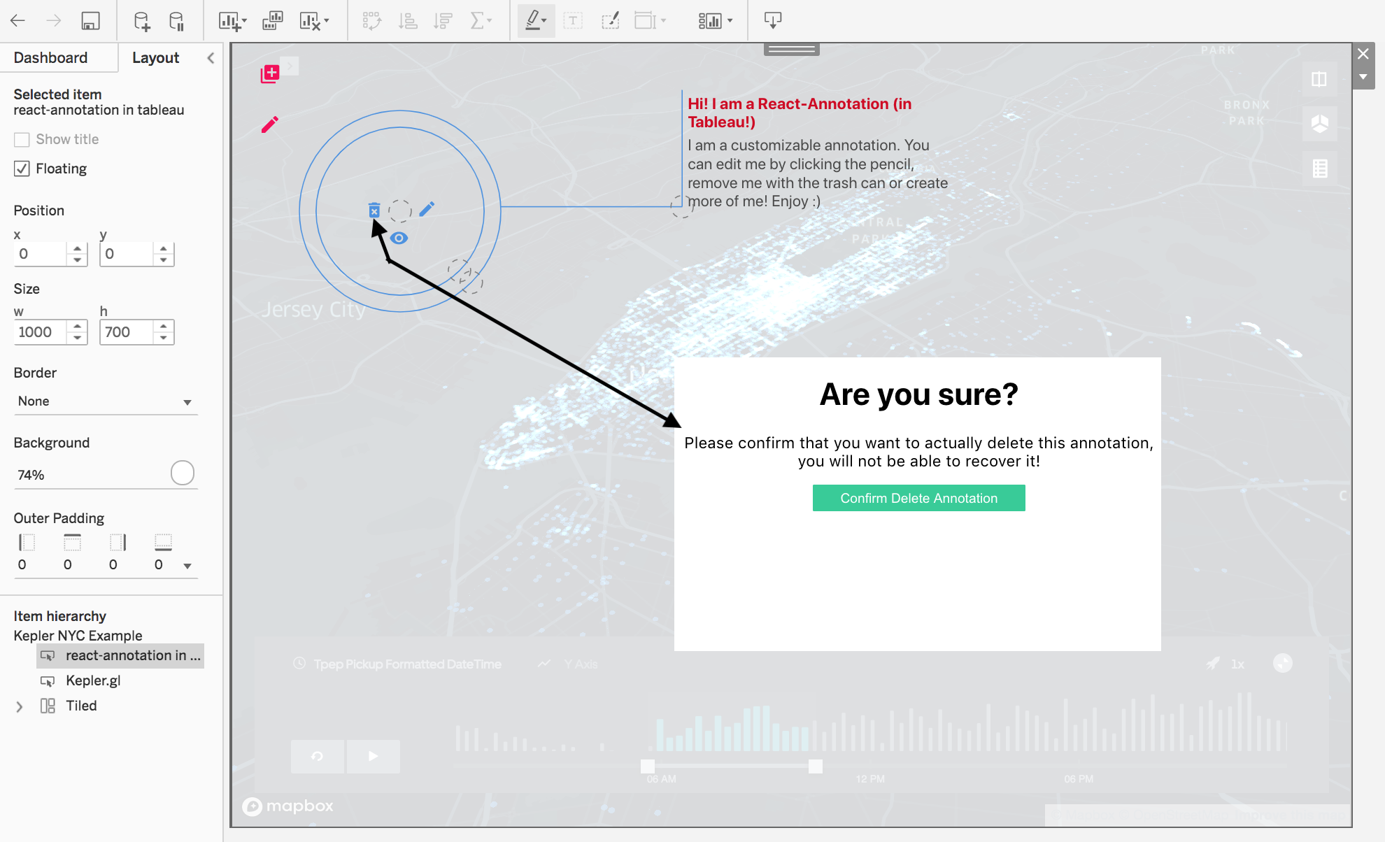 Tableau React Annotation Delete Annotation Screen