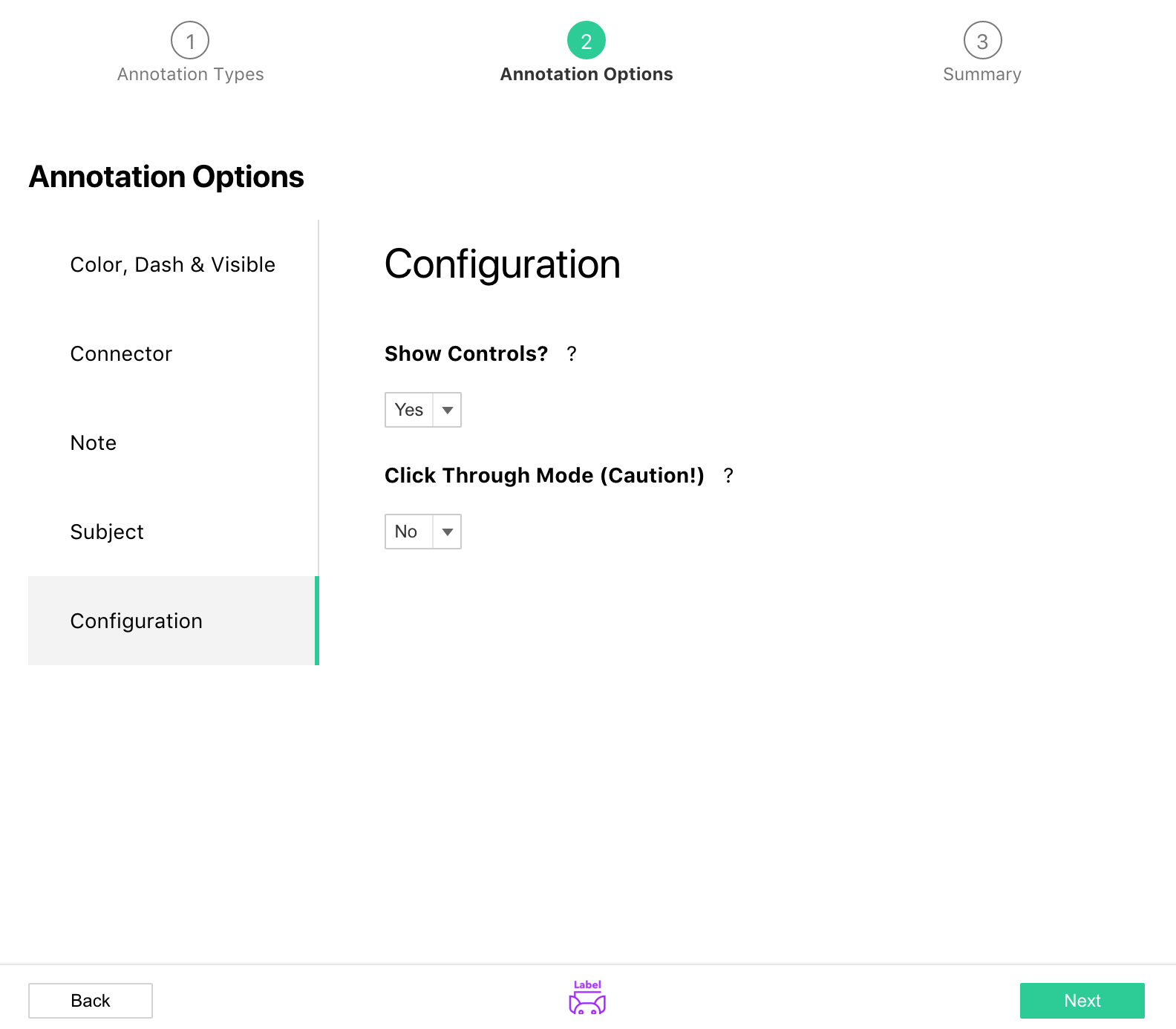 Tableau React Annotation Global Config Screen