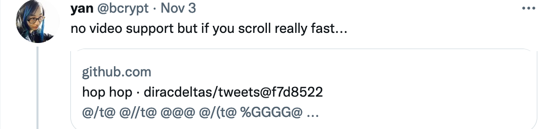 7 no video support but if you scroll really fast... https://github.com/diracdeltas/tweets/commit/f7d8522ece59f97c49f53784b83ddbfb69c83c35