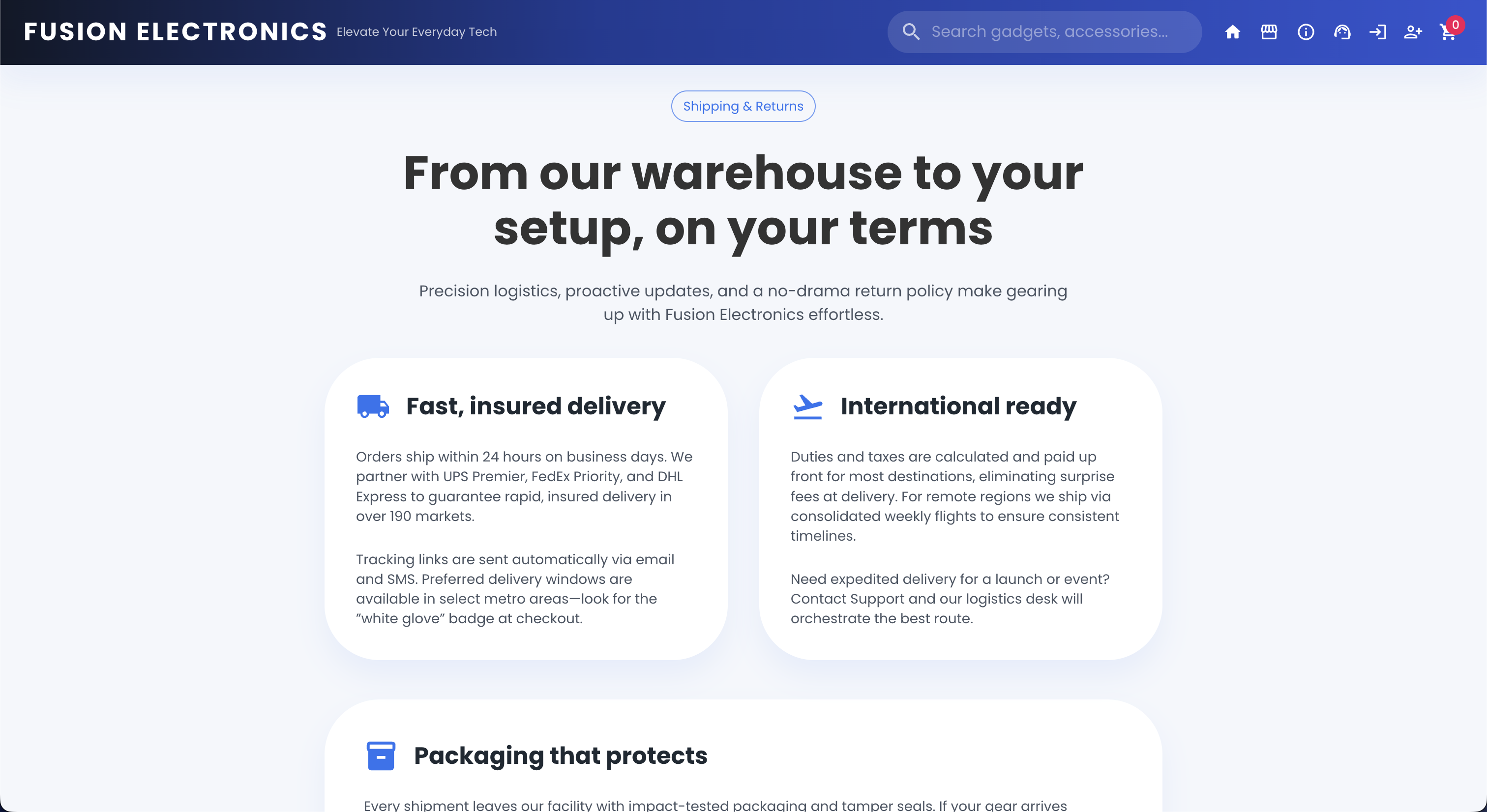 Fusion Electronics Shipping & Returns Page