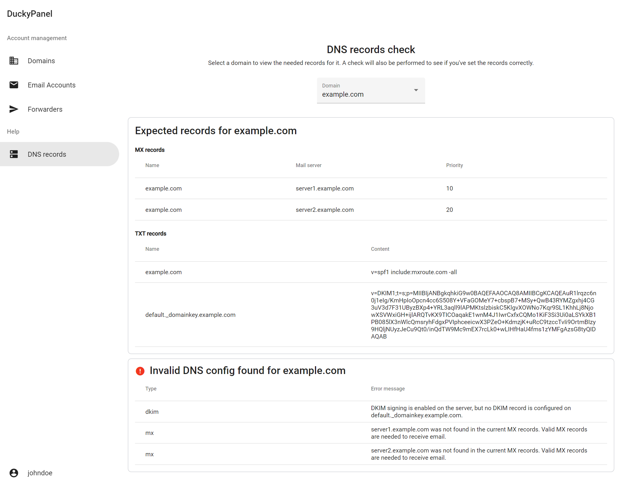 Check domain DNS screenshot