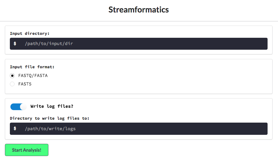 streamformatics entry form