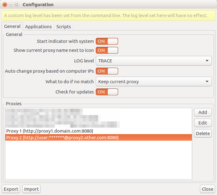 Configuration window