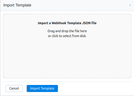 Import WebHook Template dialog