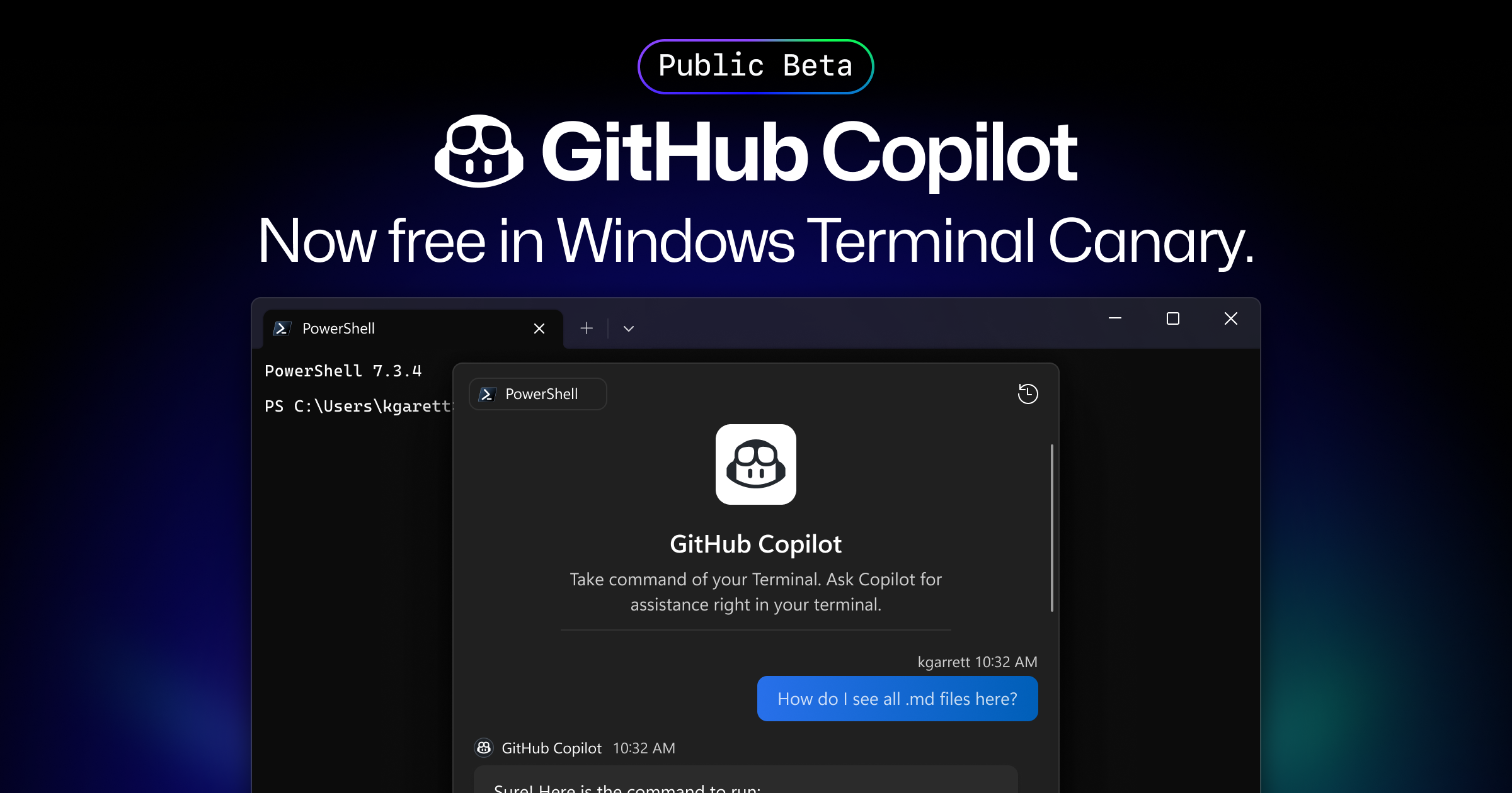 GitHub Copilot now available for free in Windows Terminal Canary