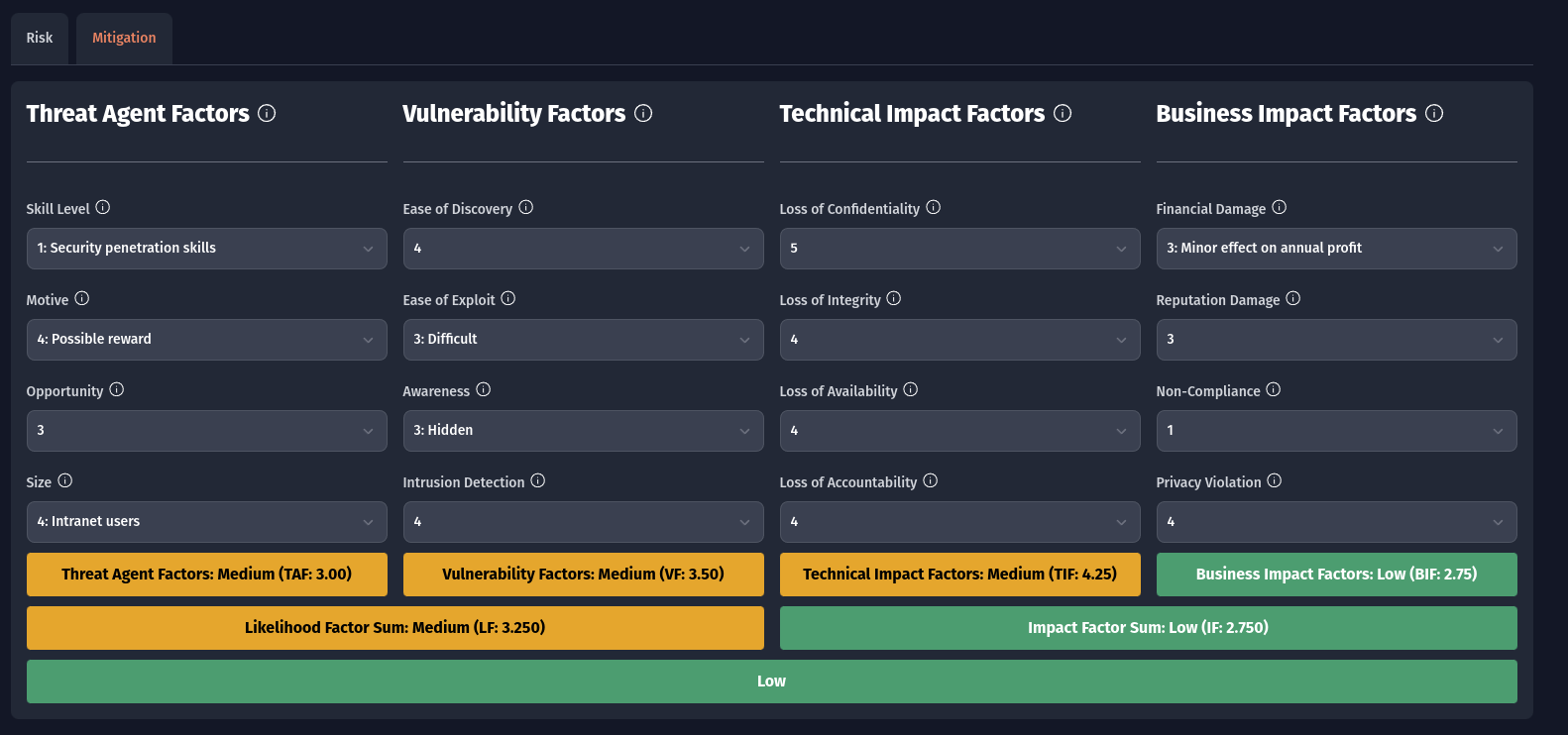 Mitigation factors window