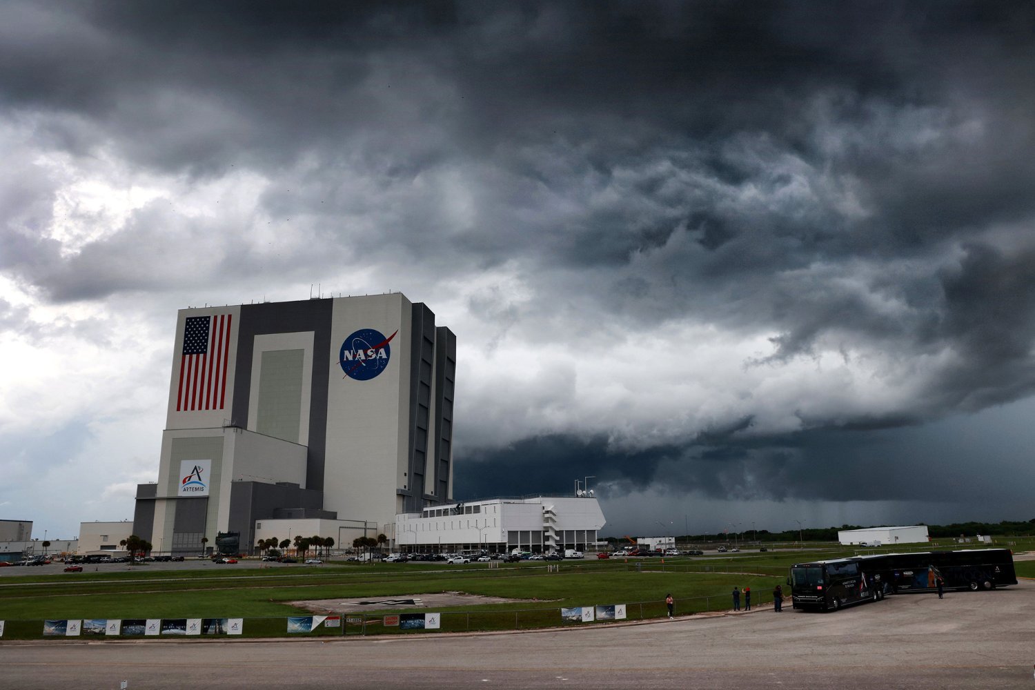 A storm encroaching on Kennedy Space Center in Cape Canaveral, Florida.