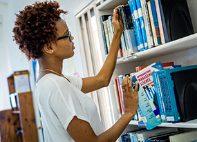 Student in the library