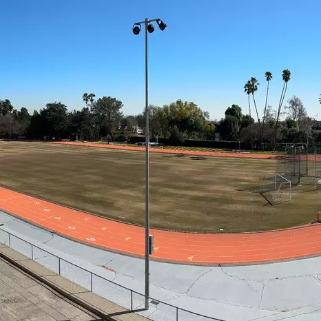 High angle view of Fox Stanton Track and South Field