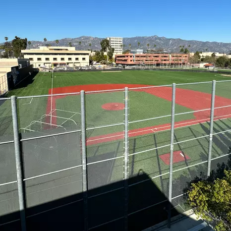 High-angle view of North Field baseball diamond