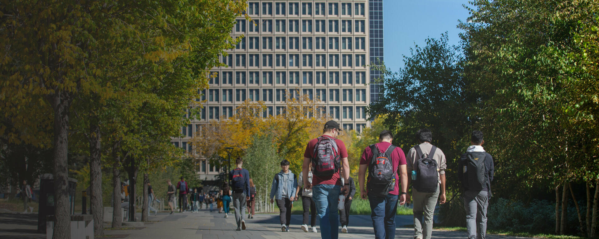 Students walking across campus