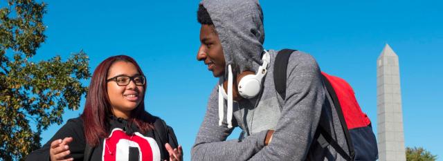 Students chatting outside