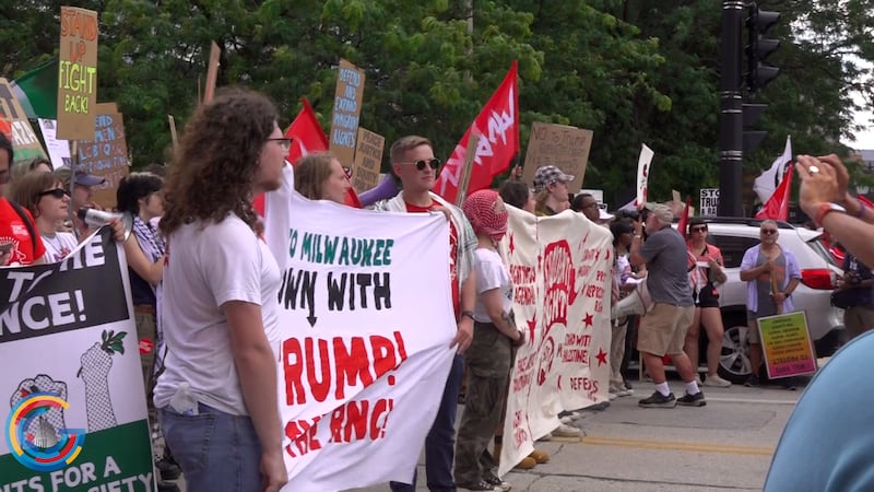 Protestors take to the streets of downtown Milwaukee on the first day of the Republican...