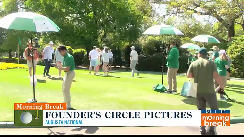 Masters attendees wait to pose for photo in the Founder’s Circle