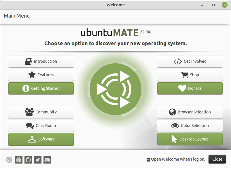 The Ubuntu MATE Welcome application.