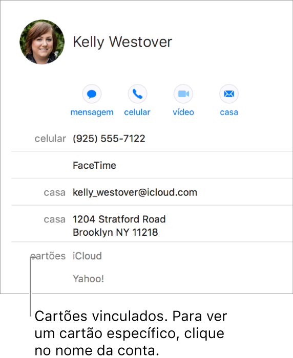 Um cartão vinculado com duas contas na seção Cartões; para ver uma conta específica, clique em seu nome.