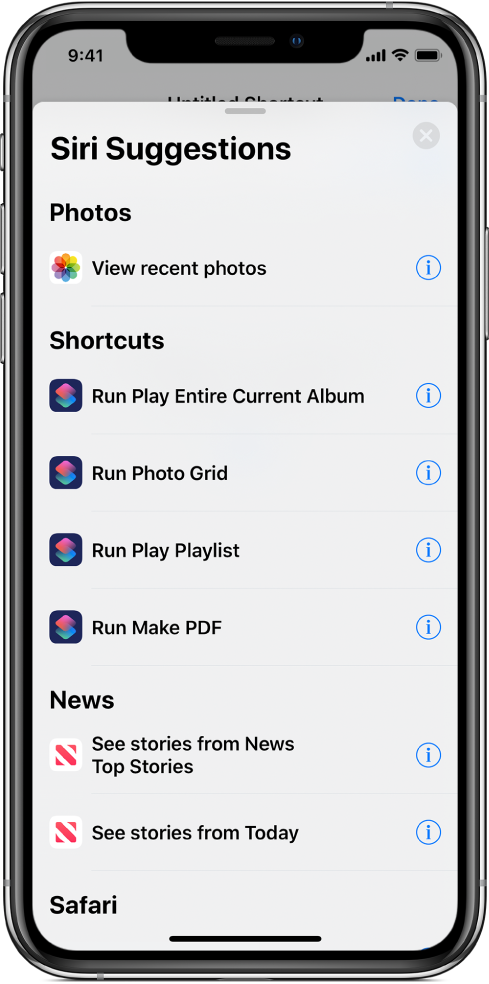 الإجراءات المقترحة من Siri.