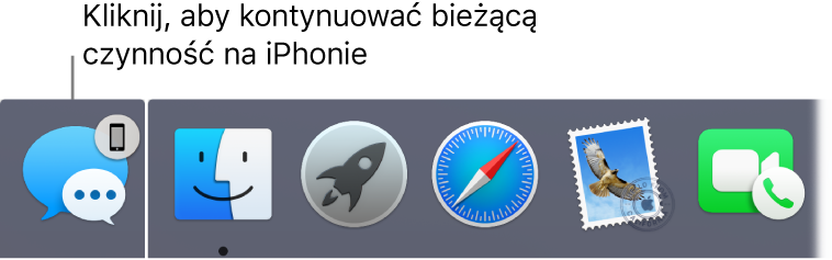 Ikona funkcji Handoff wyświetlana po lewej stronie Docka.