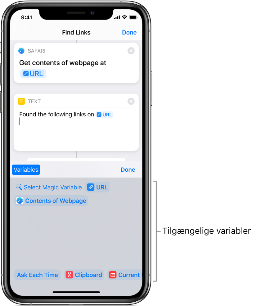 Udvidet variabellinje.