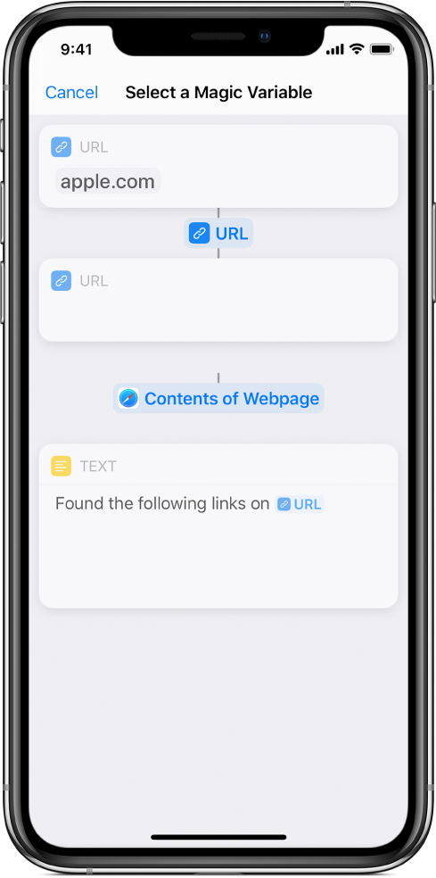 Redigeringsværktøjet til genveje med variabler, der kan vælges.