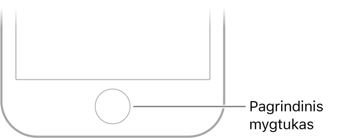 „iPhone“ apačioje pateiktas pradžios mygtukas.