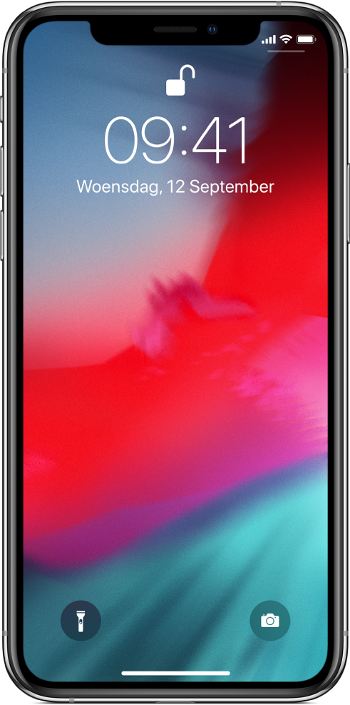 Het toegangsscherm met de huidige datum en tijd.