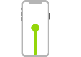 ภาพประกอบของ iPhone เส้นที่มีปลายเป็นจุด ซึ่งเป็นจุดที่ระบุการลากขึ้นจากด้านล่างสุดของหน้าจอแล้วหยุดพัก