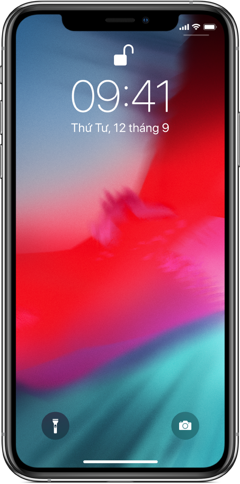 Màn hình khóa với một thanh ở cuối để biểu thị rằng bạn có thể vuốt lên từ cạnh dưới.