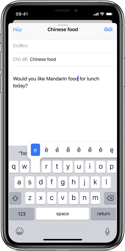 Màn hình hiển thị các ký tự thay thế cho phím “e”.