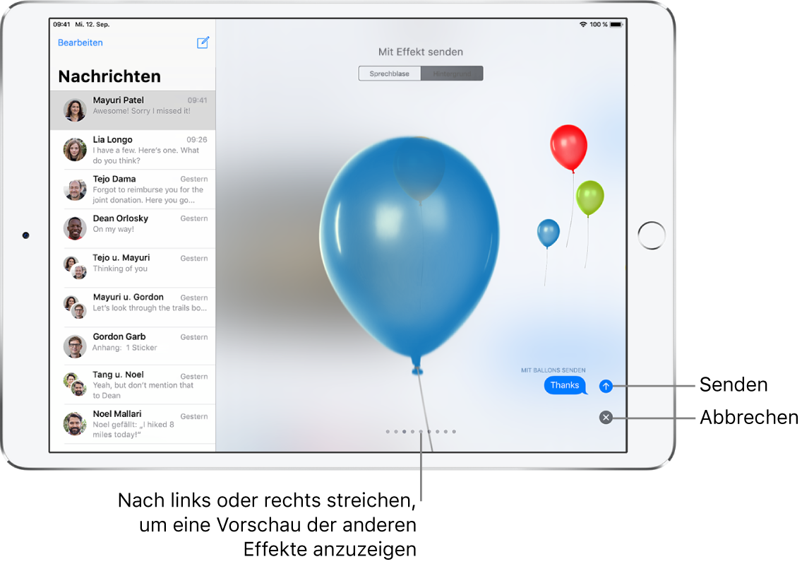 Eine Vorschau mit einem Vollbildeffekt mit Ballons.