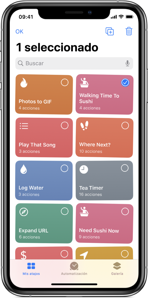 Pantalla de “Mis atajos” en el modo de edición