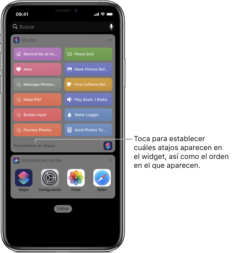 La pantalla de widgets en la vista Hoy