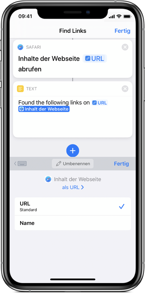 Ausgewählte Variable, die im Kurzbefehleditor bearbeitet werden kann.