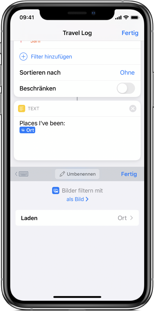 Variableneditor mit einer ausgewählten Eigenschaft.