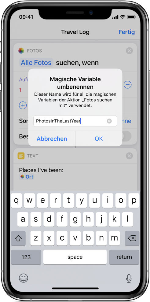 Fenster „Magische Variable umbenennen“.