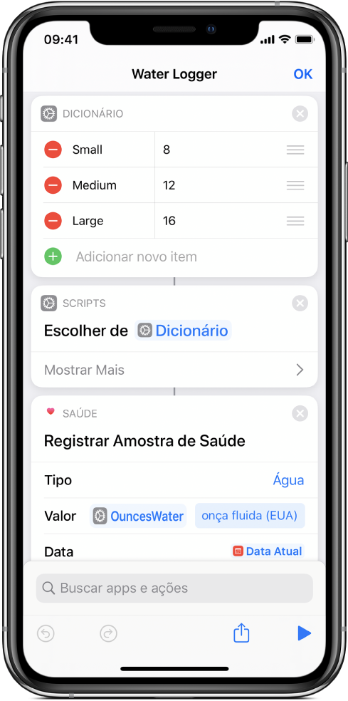 Ação Escolher da Lista após um item de dicionário.