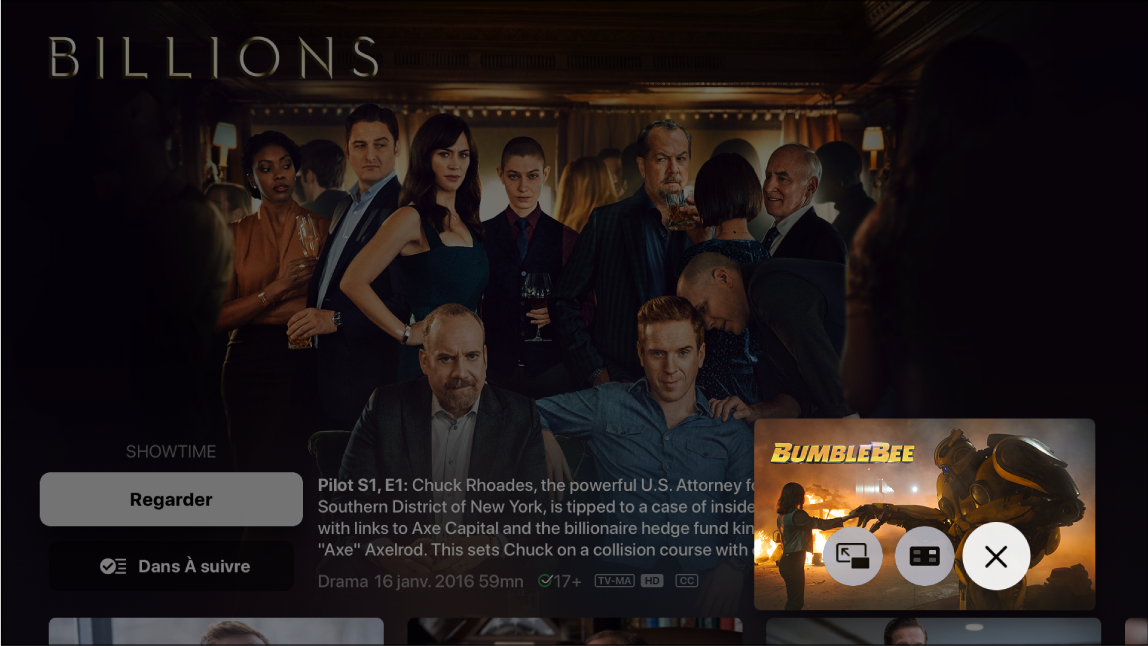 Fenêtre « Image dans l’image »affichée dans l’app TV