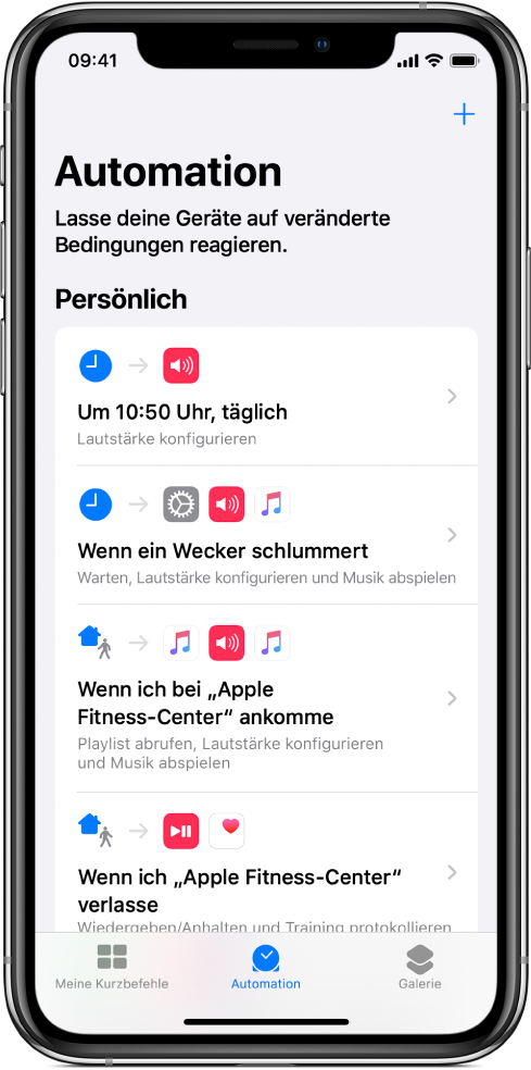 Liste persönlicher Automationen in der App „Kurzbefehle“.