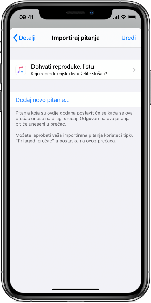 Zaslon Importirana pitanja.