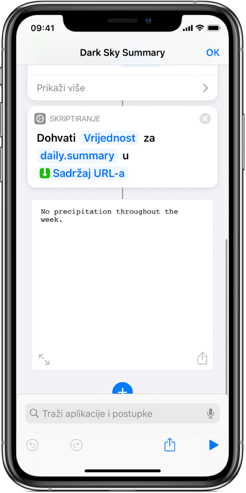 Radnja Dohvati vrijednost rječnika u uredniku prečaca s ključem koji je postavljen na opciju sažetak.