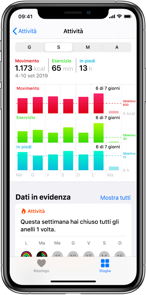 Una schermata di dettagli della categoria Attività.