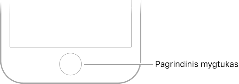 „iPhone“ apačioje pateiktas pradžios mygtukas.