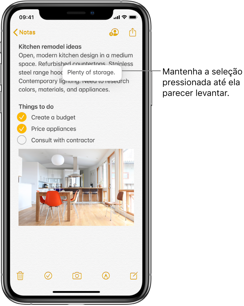 A frase selecionada parece levantar depois que um usuário mantém a seleção pressionada.