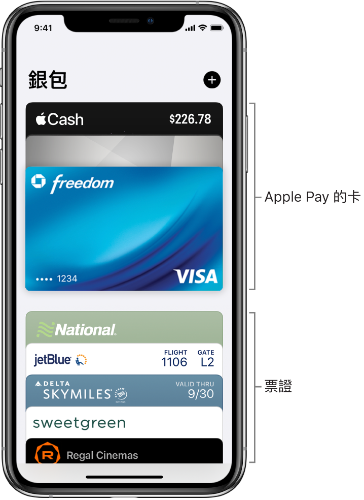 「銀包」畫面,顯示數張信用卡、扣賬卡及票證的頂部。