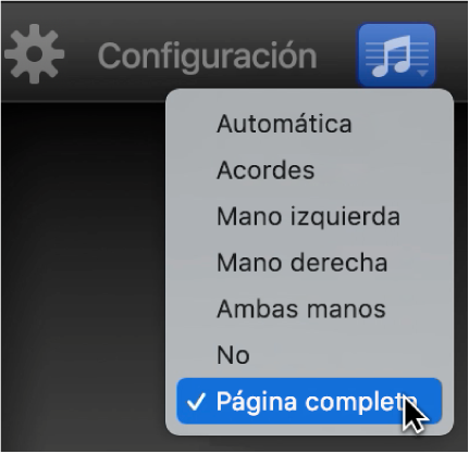 Se está seleccionando “Página completa” en el menú desplegable Notación.