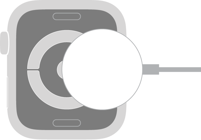 الطرف المقعر لكبل شحن Apple Watch المغناطيسي ينطبق على ظهر Apple Watch مغناطيسيًا.