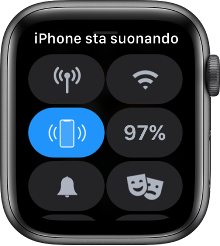 Centro di controllo con il pulsante “Fai suonare iPhone” al centro sulla sinistra.